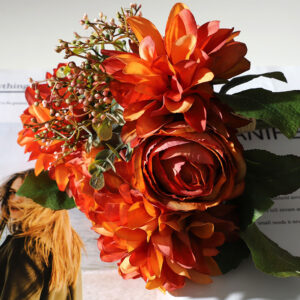 Autumn-Hued Dahlia and Rose Bouquet