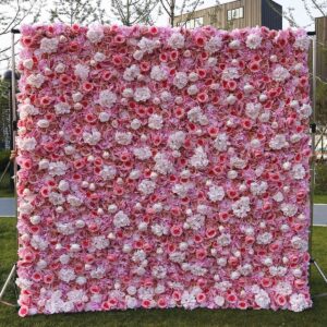 roll up fabric artificial flower wall wedding backdrop, floral party decor, event photography bd035