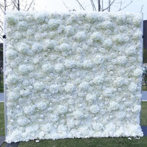 roll up fabric artificial pure white flower wall wedding backdrop, floral party decor, event photography bd061