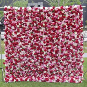 roll up fabric artificial flower wall wedding backdrop, floral party decor, event photography bd016