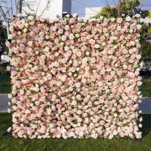 5d fabric backed rolled artificial flower wall backdrop — ideal for wedding and event decoration (pink) bd165