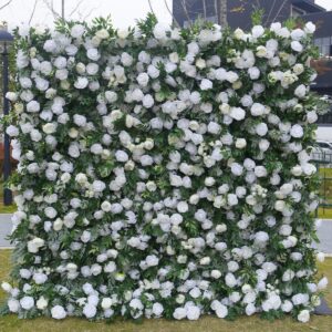 white & lush green floral extravaganza wall: a serene, elegant masterpiece for timeless celebrations he bd156